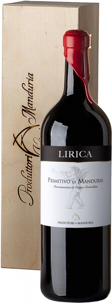 Вино Produttori di Manduria, Lirica Primitivo di Manduria DOP, 2022, wooden box, 5 л