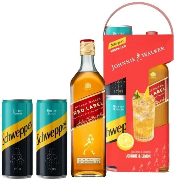 Виски Johnnie Walker Red Label, gift box with 2 Schweppes Bitter Lemon, 0.7 л