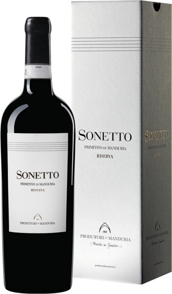 Вино Produttori di Manduria, Sonetto Riserva Primitivo di Manduria DOP, 2019, gift box