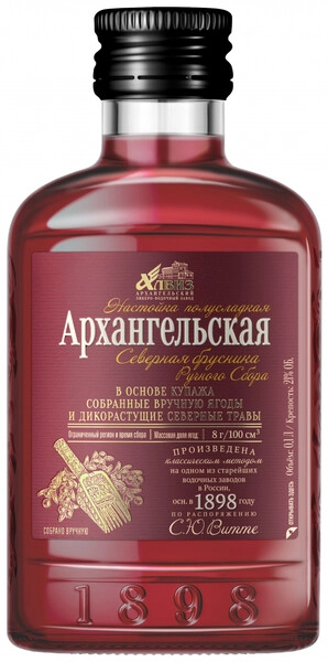 Ликер "Архангельская" Северная выдержка, Брусника ручного сбора, настойка полусладкая, 100 мл