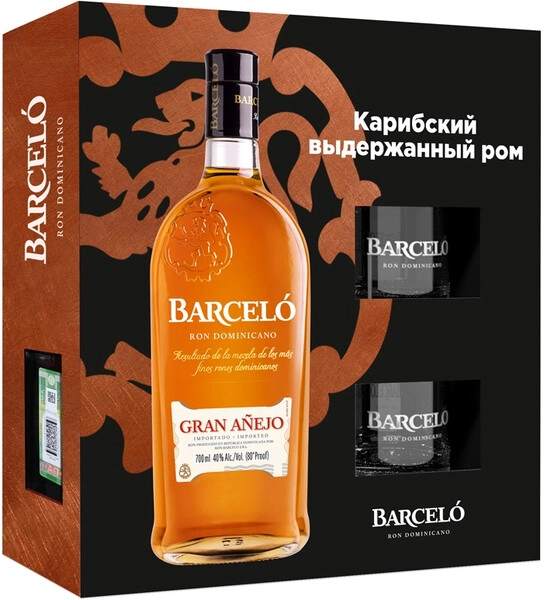 Ром Ron Barcelo, Gran Anejo, gift box with 2 glasses, 0.7 л