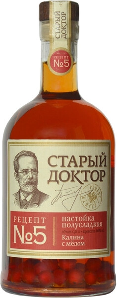 Ликер Старый Доктор Рецепт №5 Калина с Мёдом, Настойка полусладкая, 0.5 л