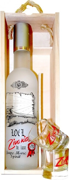 Водка Loel, Zivania de Luxe, wooden box with 2 glasses, 0.5 л