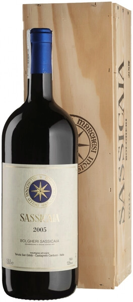 Вино Sassicaia, Bolgheri Sassicaia DOC, 2005, wooden box, 1.5 л
