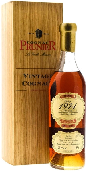 Коньяк Prunier Fins Bois AOC, 1974, wooden box, 0.7 л