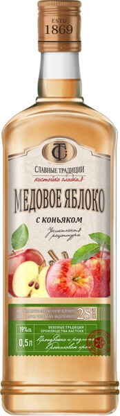 Ликер "Славные Традиции" Медовое Яблоко с Коньяком, настойка сладкая, 0.5 л