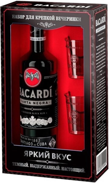 Ром Bacardi Carta Negra, gift box with 2 shots, 0.7 л