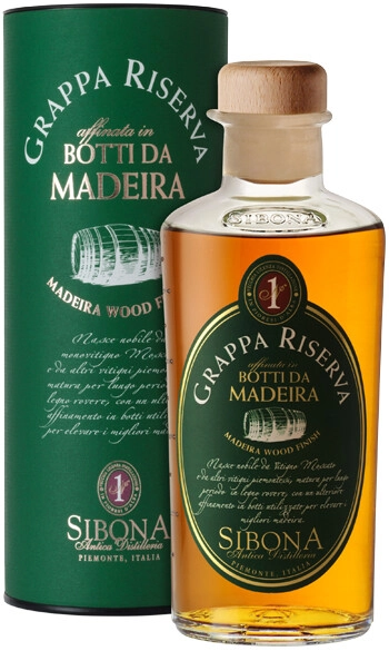 Граппа Sibona, Grappa Riserva Madeira Wood Finish, in tube, 0.5 л