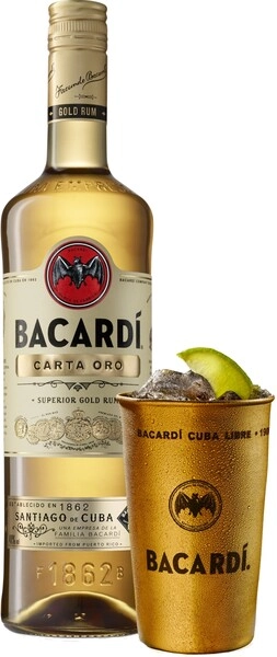 Ром Bacardi Carta Oro, with metal cup, 0.7 л