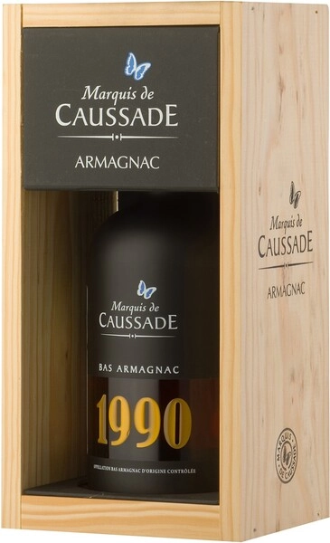 Арманьяк Marquis de Caussade Bas Armagnac AOC, 1990, wooden box, 0.7 л