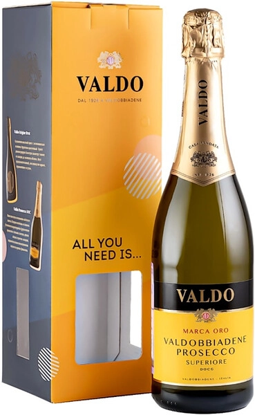 Игристое вино Valdo, Marca Oro, Prosecco di Valdobbiadene Superiore DOCG, gift box