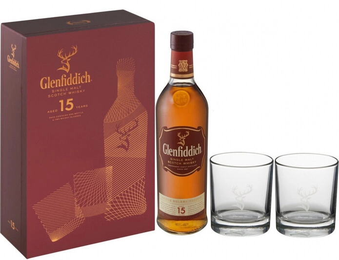 Виски Glenfiddich 15 Years Old, gift box with 2 glasses, 0.75 л