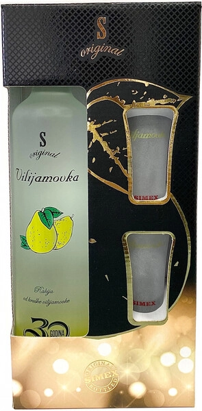 Бренди Simex, S Original Vilijamovka, gift box with 2 glasses, 0.7 л