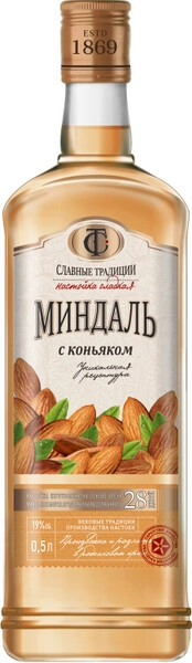Ликер "Славные Традиции" Миндаль с Коньяком, настойка сладкая, 0.5 л