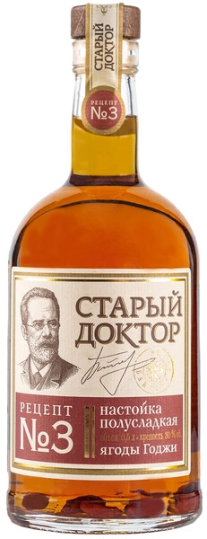Ликер Старый Доктор Рецепт №3 Ягоды Годжи, Настойка полусладкая, 0.5 л