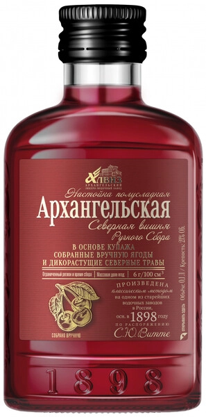 Ликер "Архангельская" Северная Вишня ручного сбора, настойка полусладкая, 100 мл