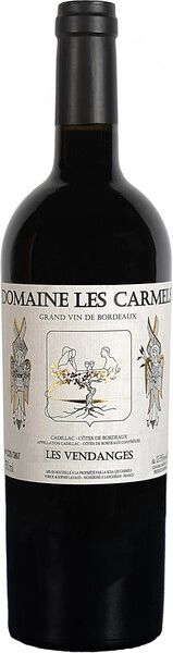 Вино Domaine Les Carmels, Les Vendanges, Cadillac-Cotes de Bordeaux AOC, 2019
