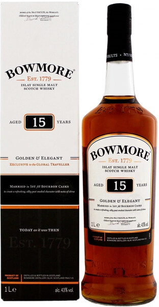 Виски Bowmore, Golden & Elegant 15 Years Old, gift box, 1 л
