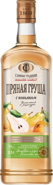 Ликер "Славные Традиции" Пряная Груша с Коньяком, настойка сладкая, 0.5 л