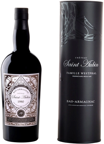 Арманьяк Saint Aubin Bas-Armagnac AOC, 1980, gift tube, 0.7 л