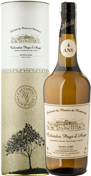 Кальвадос Domaine du Manoir de Montreuil Calvados Pays d'Auge 4 Ans AOC, in tube, 0.7 л
