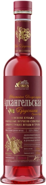 Ликер Архангельская Северная выдержка, Брусника ручного сбора, настойка полусладкая, 0.5 л