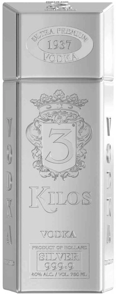 Водка 3 Kilos Vodka, Silver 999.9, 0.75 л