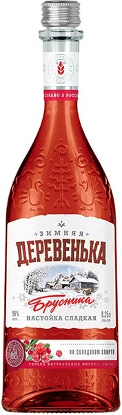 Ликер Зимняя деревенька Брусника, настойка сладкая, 250 мл