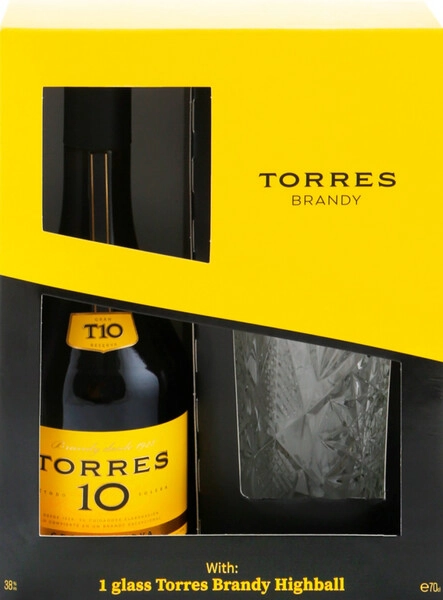 Бренди Torres 10 Gran Reserva, gift box with glass, 0.7 л