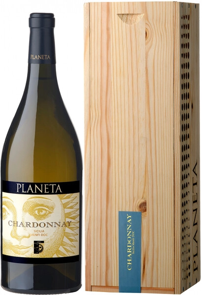 Вино Planeta, Chardonnay, Sicilia Menfi DOC, 2023, wooden box, 1.5 л