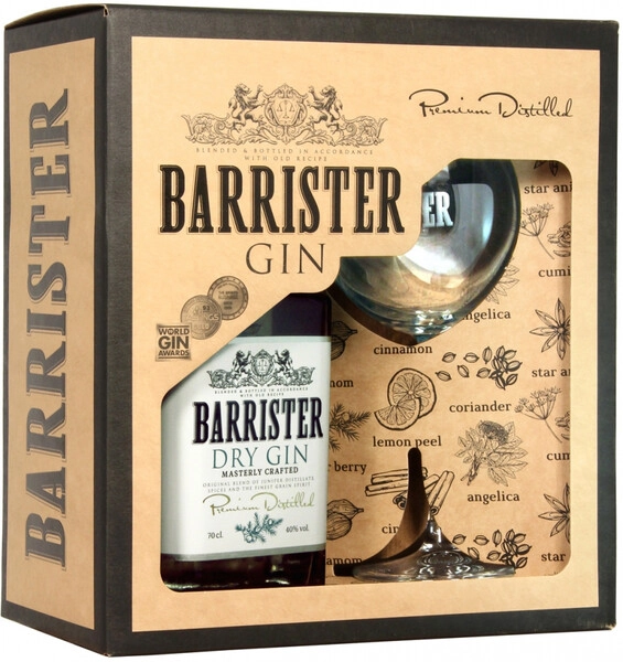 Джин Barrister Dry Gin, gift box with glass, 0.7 л