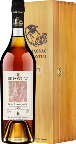 Арманьяк De Pontiac Vintage, Bas-Armagnac AOC, 1974, wooden box, 0.7 л