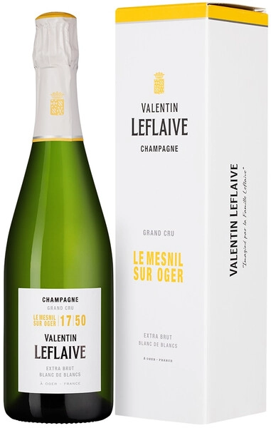 Шампанское Valentin Leflaive, Le Mesnil sur Oger Extra Brut Blanc de Blancs, Champagne AOC, 2017, gift box