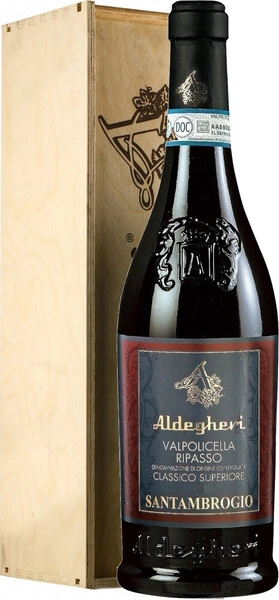 Вино Cantine Aldegheri, Valpolicella Ripasso Santambrogio Classico Superiore DOC, 2018, wooden box, 3 л