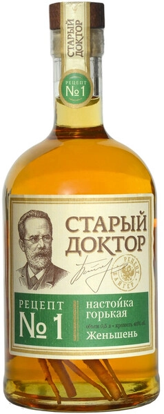 Ликер Старый Доктор Рецепт №1 Женьшень, Настойка горькая, 0.5 л