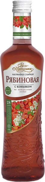 Ликер "Русь Матушка" Рябиновая c коньяком, настойка сладкая, 0.5 л