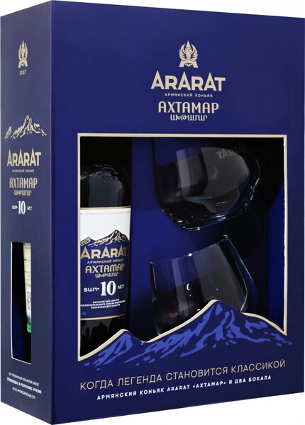 Коньяк Арарат Ахтамар, в подарочной коробке с 2 бокалами, 0.7 л