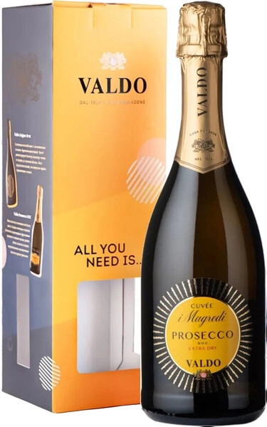 Игристое вино Valdo, Cuvee i Magredi Prosecco DOC Extra Dry, 2024, gift box