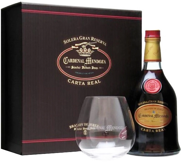Бренди Sanchez Romate, Cardenal Mendoza Carta Real Solera Gran Reserva, gift box with glass, 0.7 л