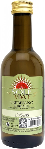 Вино Sole Vivo Trebbiano, Rubicone IGT, 2023, 250 мл