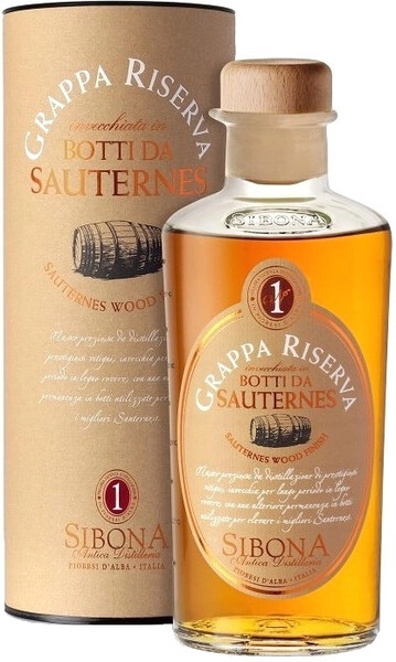 Граппа Sibona, Grappa Riserva Sauternes Wood Finish, in tube, 0.5 л